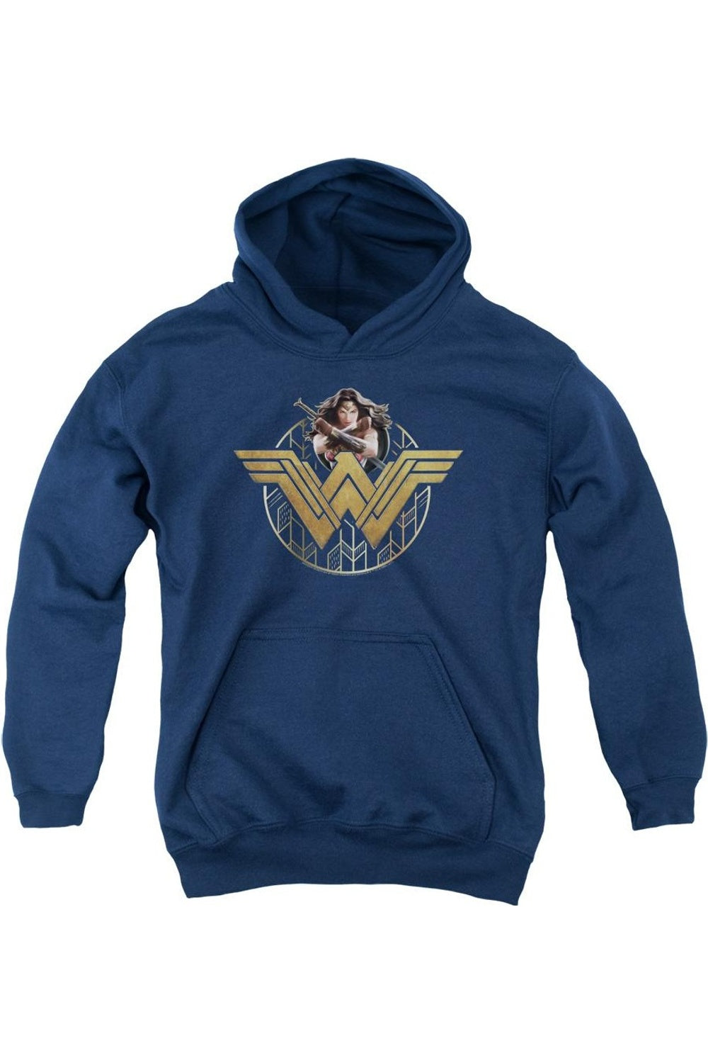 

Толстовка с капюшоном "Wonder Woman" с мощной позой и эмблемой Gildan, темно-синий