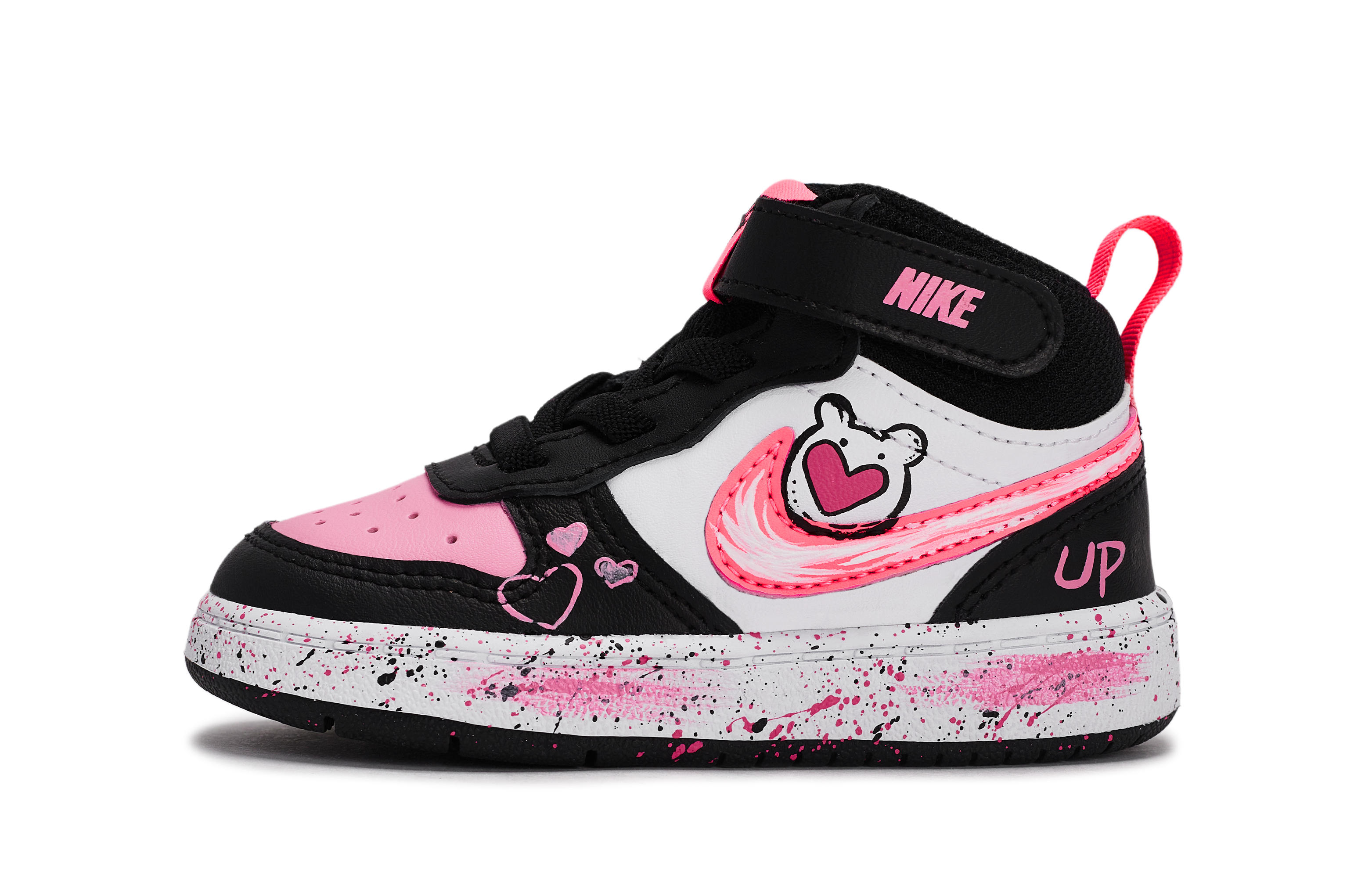 

Кроссовки 2 Anti Slip Wear Resistant Mid Top Toddler Shoes Infant And Toddler Nike, черный/белый/розовый