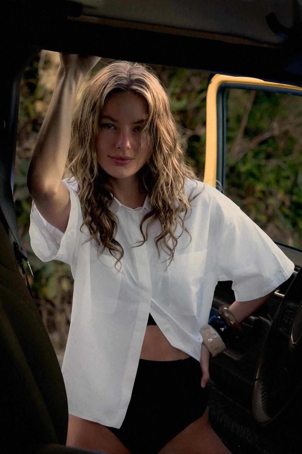 

Укороченная поплиновая рубашка ZARA, белый