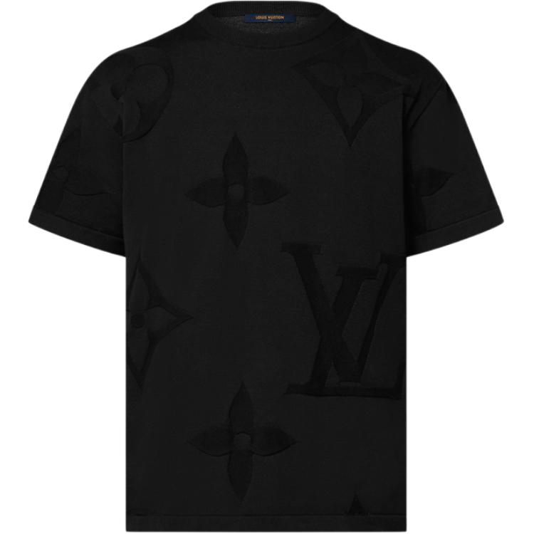 

Хлопковый топ с круглым вырезом и короткими рукавами Lv Monogram LOUIS VUITTON, черный
