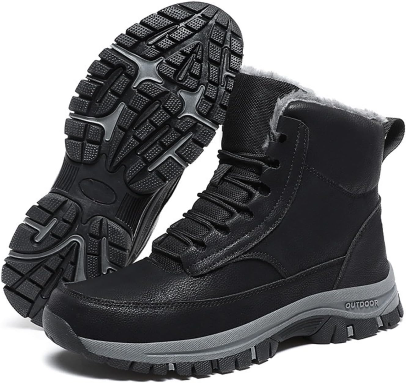 

Мужские высокие зимние ботинки Azttoztto с толстой подошвой и утеплением, флисовая подкладка, походная обувь для холодной погоды, обувь с повышенным согревом, черный