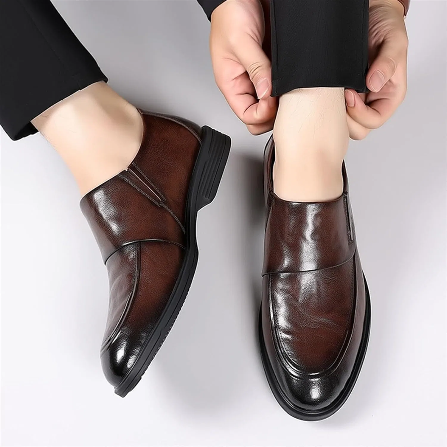 Мокасины кожаные для мужчин Loafers Brown Gikleihwy — фото 2