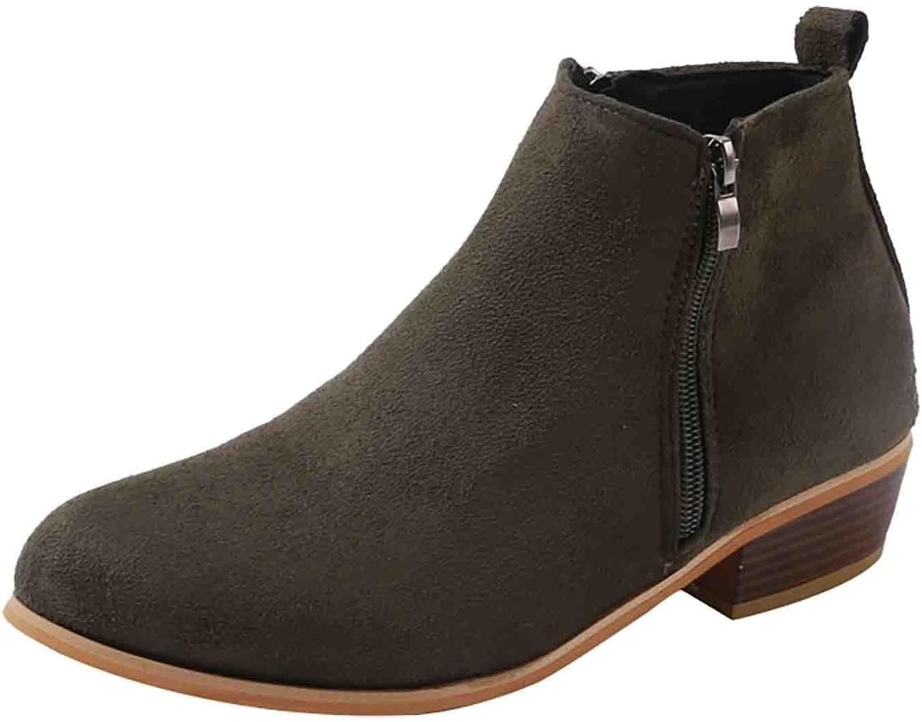 

Женские ботильоны на низком каблуке для повседневного ношения, зауженные носки, на молнии, стильные короткие западные ботинки, низкий плоский каблук, зимние ботинки на боковой молнии Kvotuu, зеленый