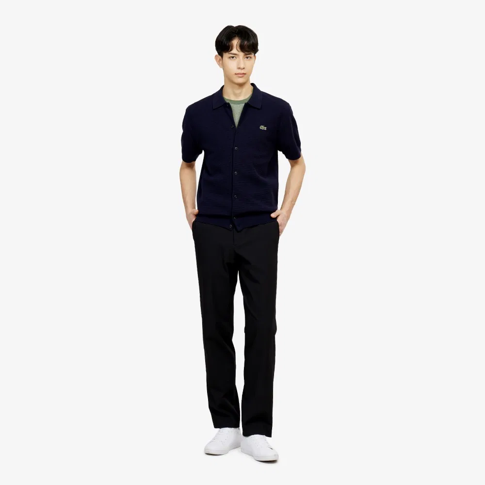 Мужской полурукавный кардиган с ажурным узором тёмно-синий от Lacoste — фото 4