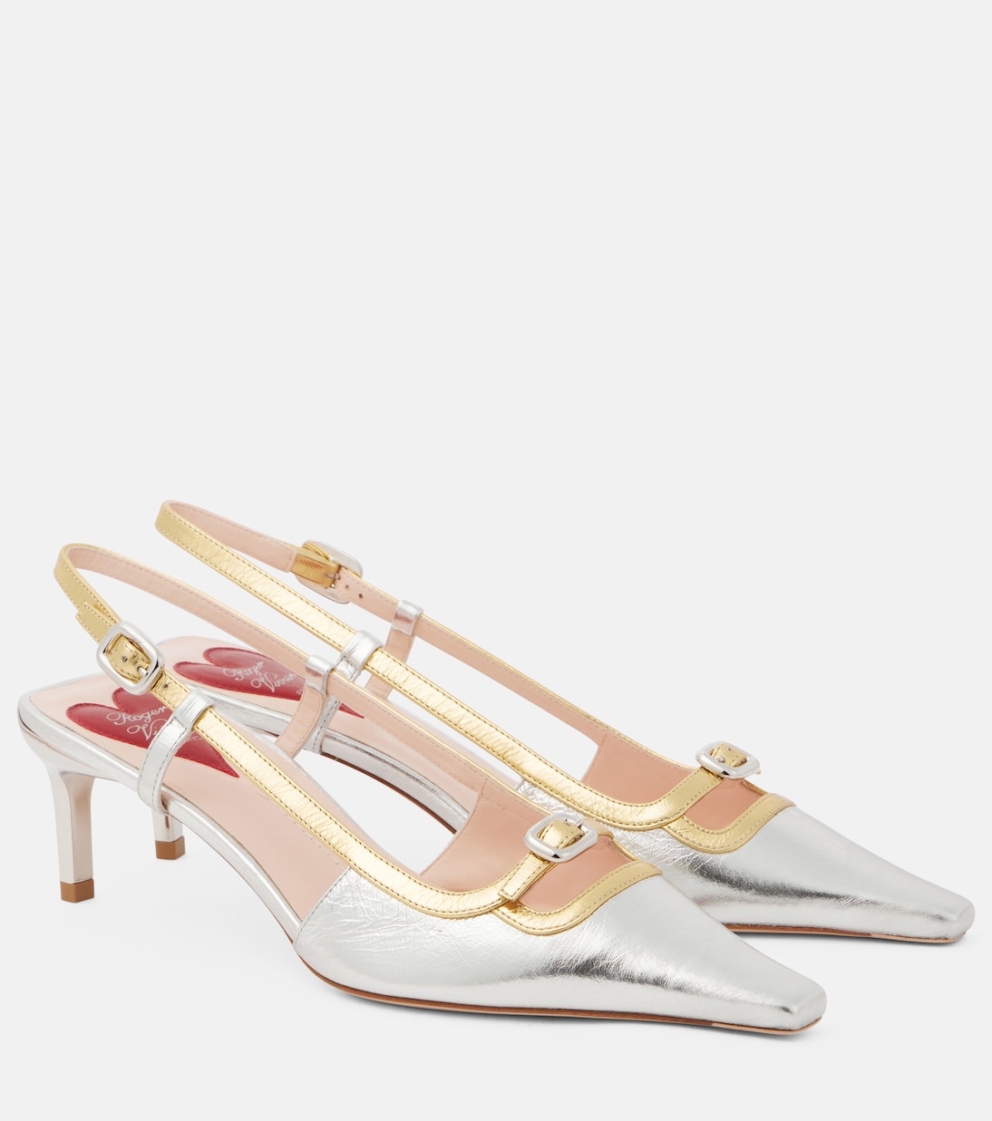 Туфли-лодочки Viv' Canard 55 из металлизированной кожи Roger Vivier, Argento