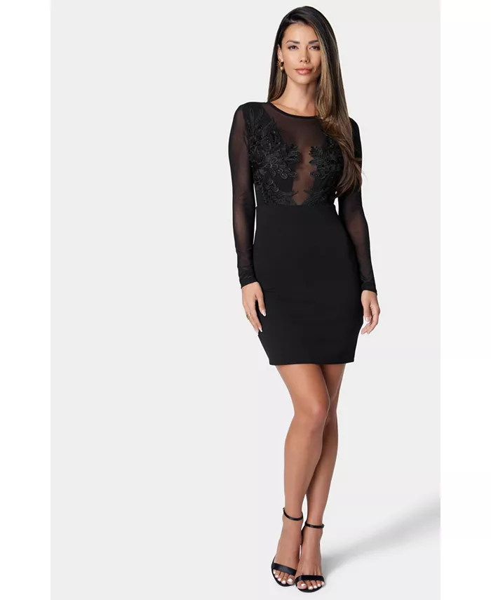 

Женское платье с сетчатыми и кружевными вставками Illusion Dress Bebe, черный