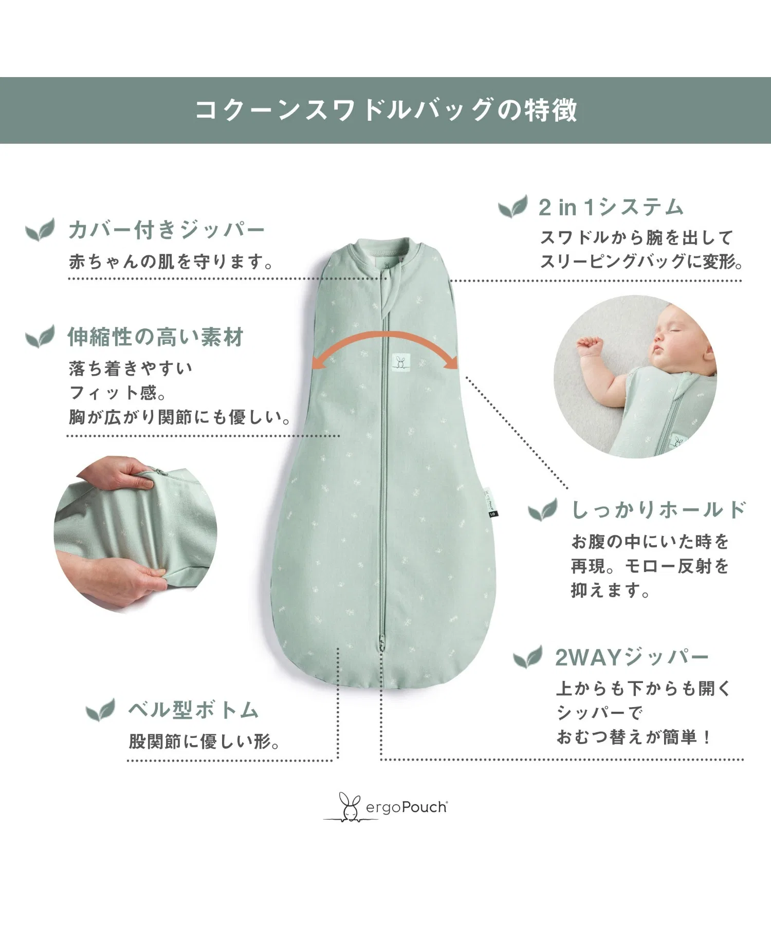Пеленальный мешок ergoPouch/Cocoon 1.0TOG (для новорожденных и старше / рекомендуется для новорожденных, которые начали переворачиваться, и помогает при ночном плаче) — фото 3