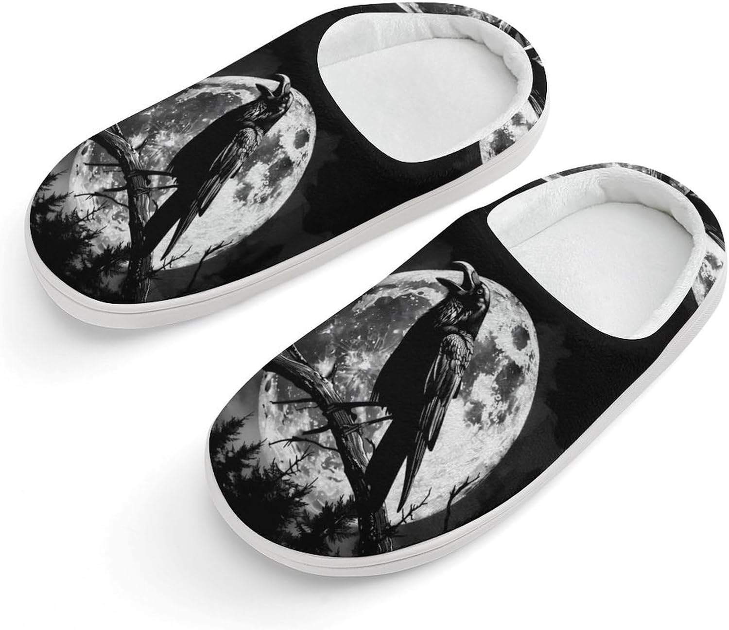 

Милые хлопковые тапочки с изображением вороны и полной луны, противоскользящие домашние тапочки с принтом для дома и улицы Generic, белый