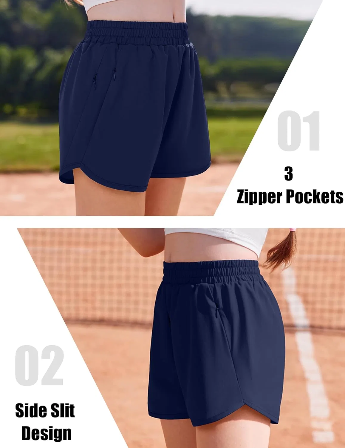 Шорты для девочек с 3 карманами на молнии, Arshiner, Navy Blue — фото 4
