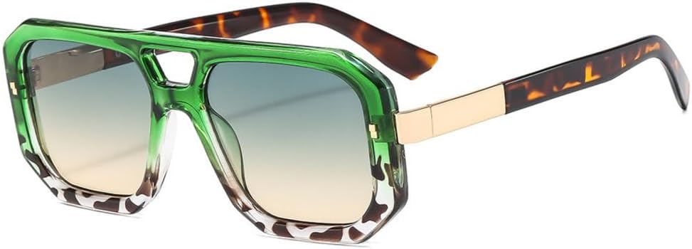 

Ретро солнцезащитные очки с двойной перемычкой для женщин и мужчин, модные солнцезащитные очки в цветной оправе с защитой от УФ-излучения UV400 TYUVIVO, Green Demi Green