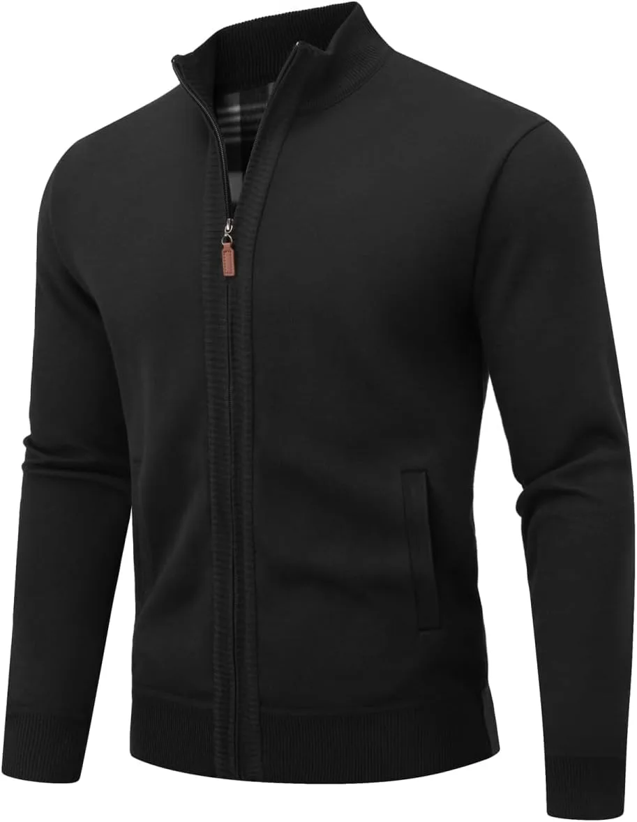 

Мужской кардиган с полной застежкой-молнией, воротником-стойкой и карманами AKuVoL