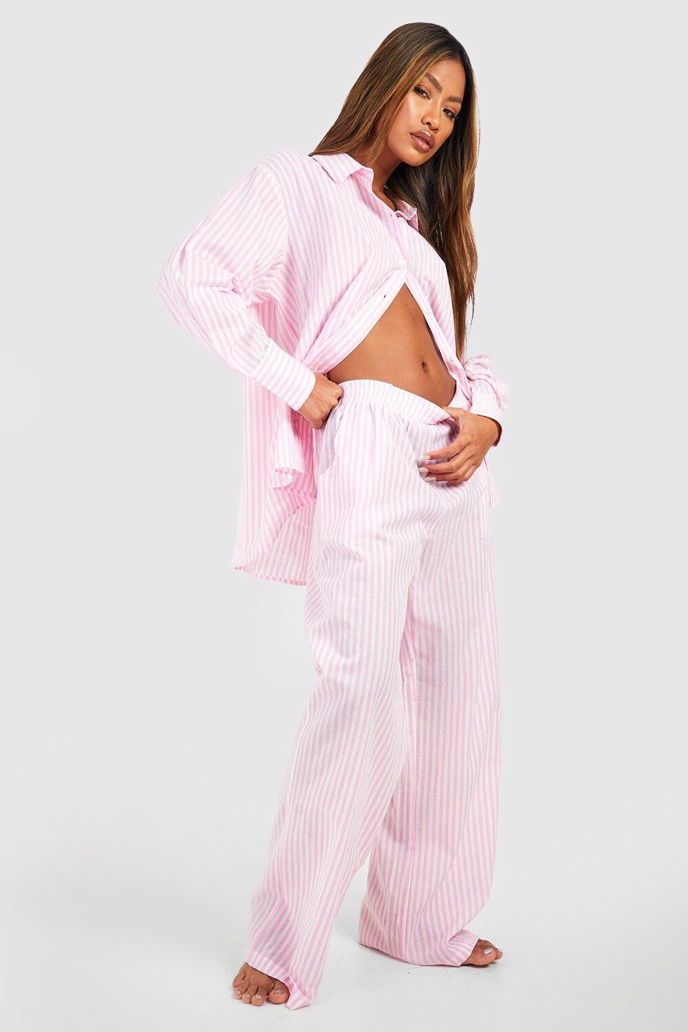 

Пижамные брюки из хлопкового полоска Boohoo, розовый