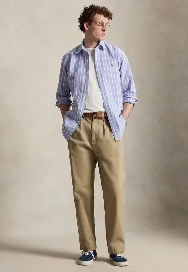 Рубашка оксфорд Polo Ralph Lauren, Custom fit striped oxford shirt, синий/розовый — фото 2
