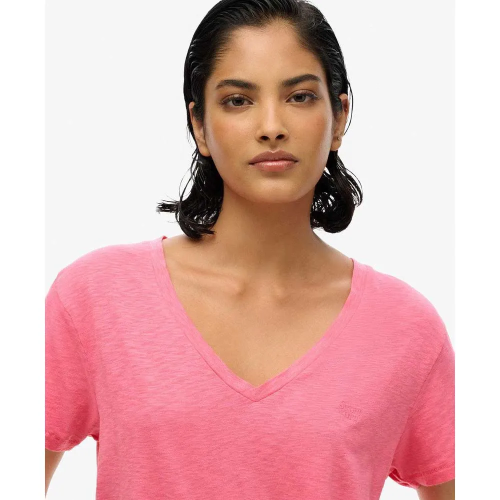 Футболка Superdry Studios Slub Embroidered short sleeve v neck, розовый — фото 4