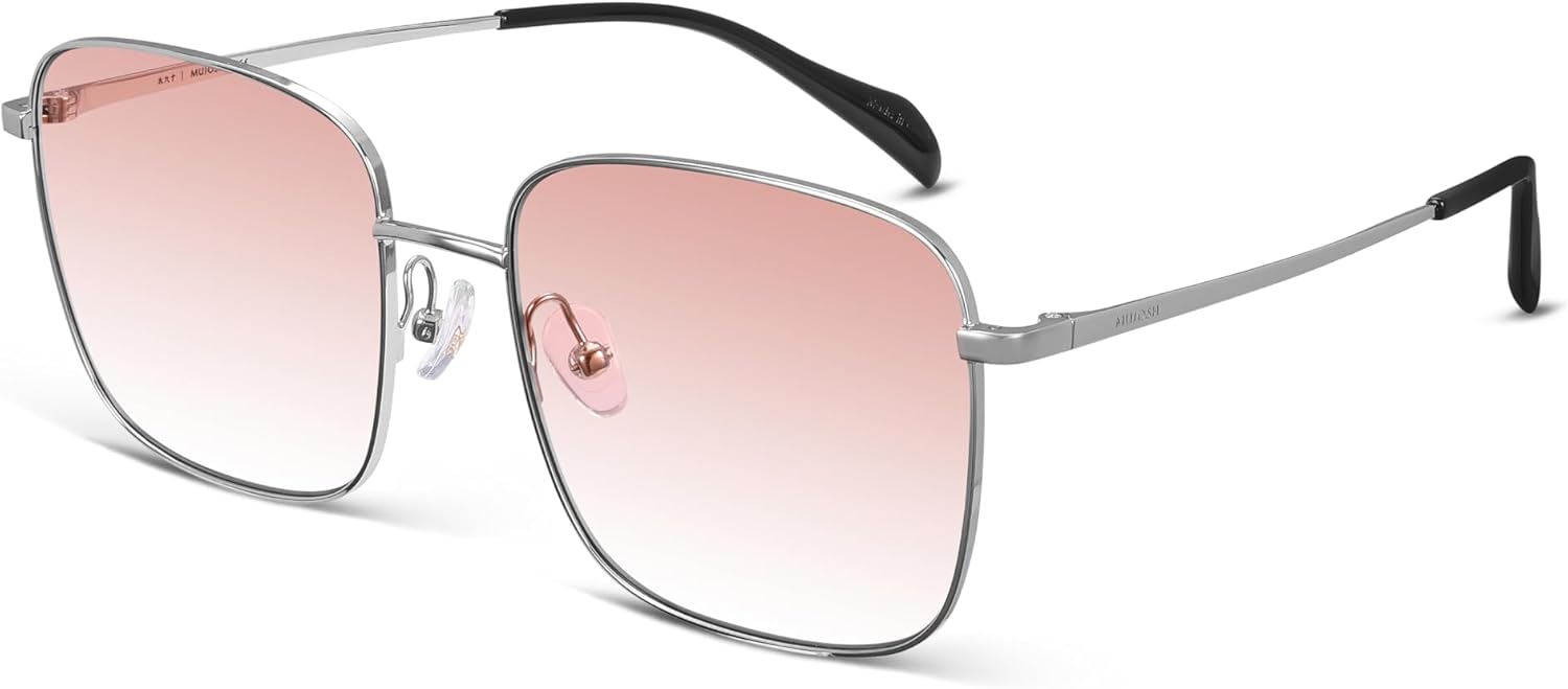 

Модные большие квадратные солнцезащитные очки MUJOSH для женщин и мужчин, ретро, ​​с большими плоскими линзами и защитой от УФ-излучения, бренд EssilorLuxottica, Moonlight Silver/Progressive Orange