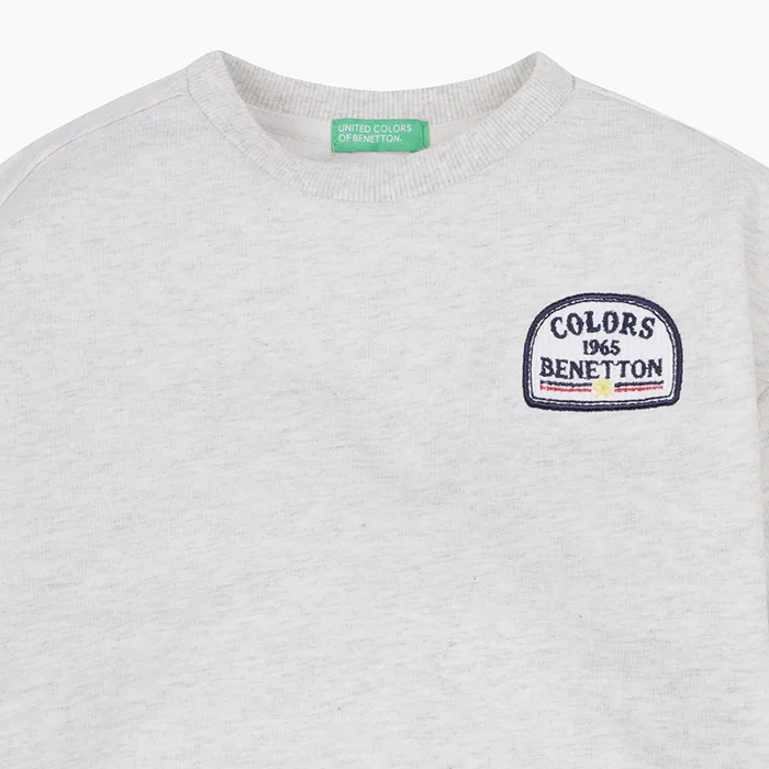 Детский меланжевый серый свитшот с графическим принтом от Benetton Kids — фото 3