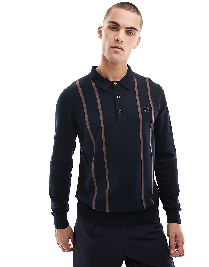 

Поло с длинными рукавами в вертикальную полоску темно-синего цвета Fred Perry