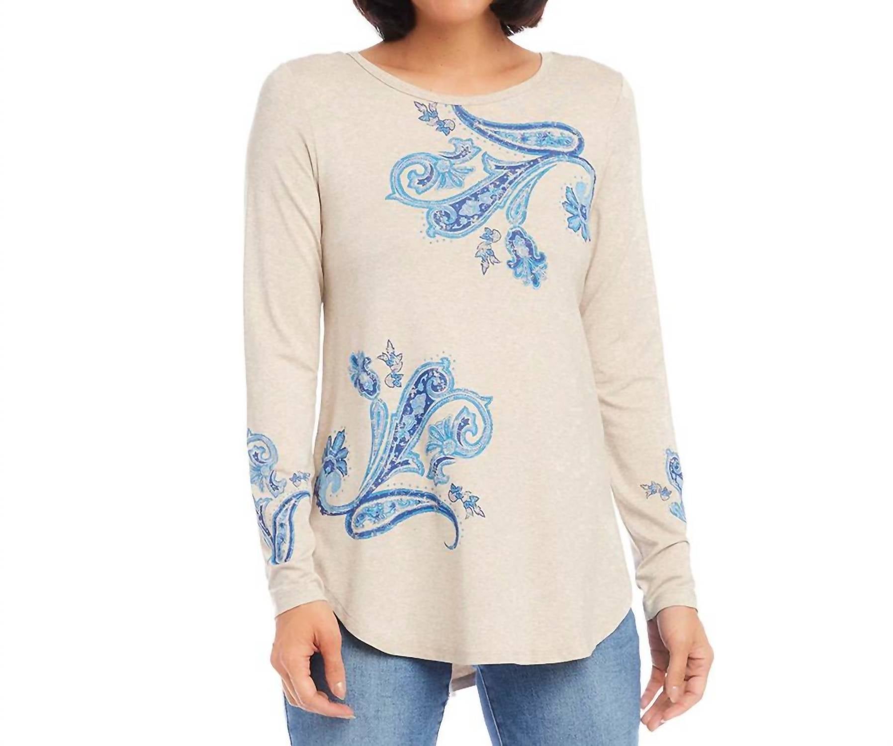 

Karen Kane Топ с принтом «пейсли» из Окленда, цвета овсянки и синего