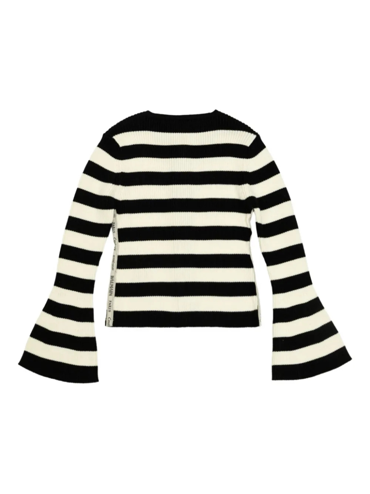 Детский полосатый кардиган с рукавами-колоколами от Balmain Kids, черный — фото 2