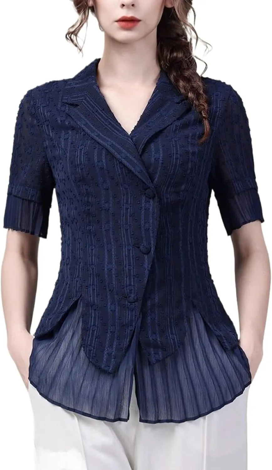 

Женская летняя блузка из шифона с коротким рукавом и вырезом воротника WHSZEDZB