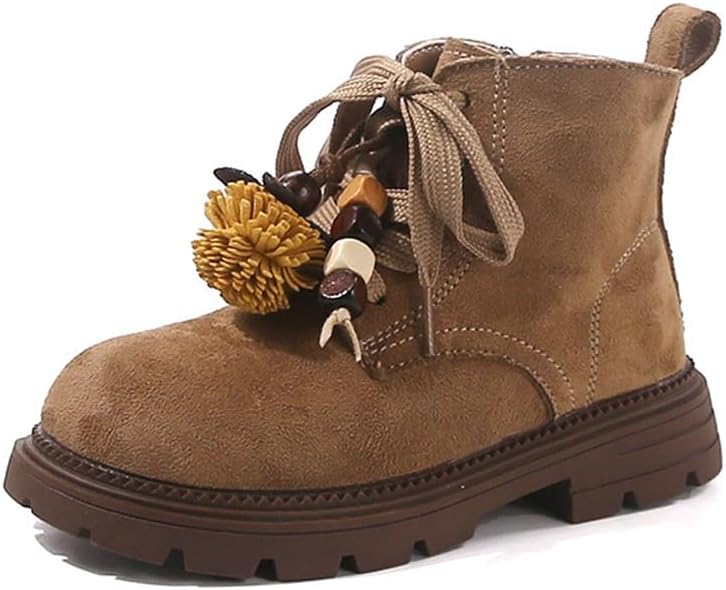 

Девочкам замшевые ботильоны на платформе с толстым каблуком, боковой молнией, с милыми бисерными цветами, на шнуровке, комфортные, с округлым носком, мягкой подошвой, короткие AZAGNEEM, Khaki