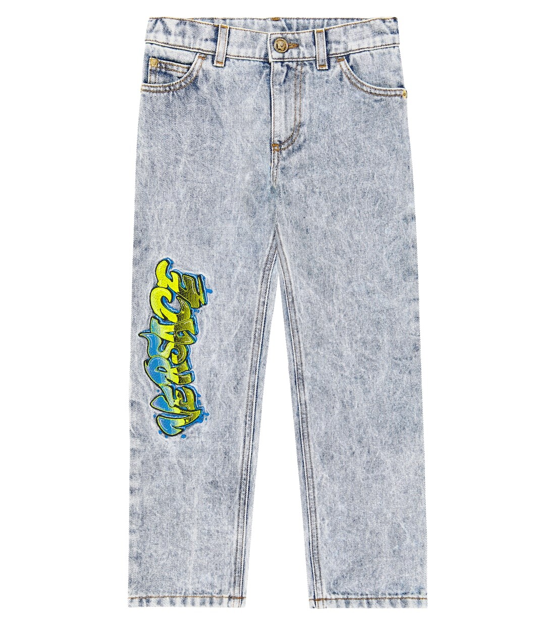 

Прямые джинсы с вышитым логотипом Versace Kids, синий