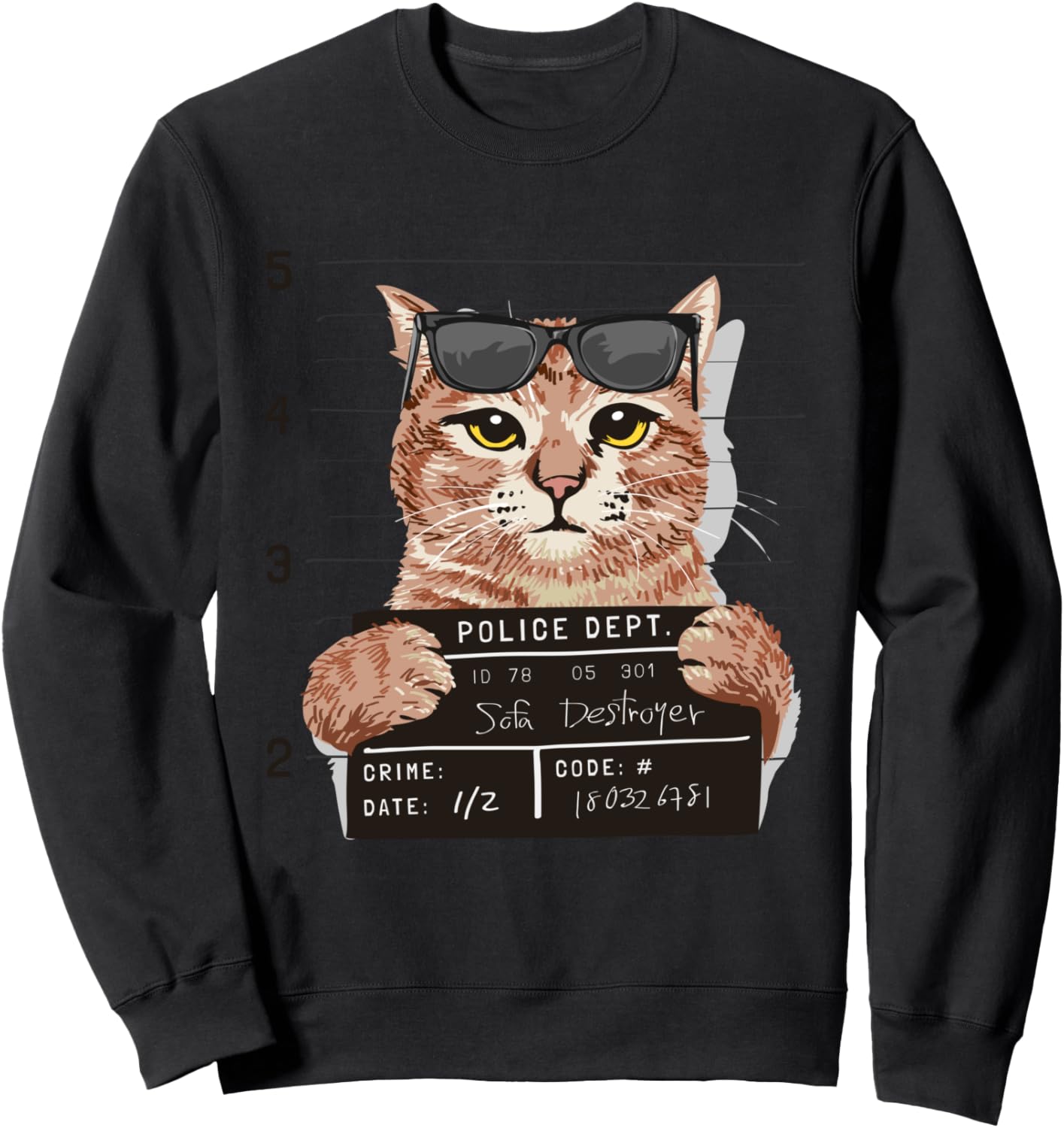 

Забавная толстовка с изображением кота Мугушотто, пожирающего диваны, черная (black 19-3911tcx), размер S Sofa Destroyer Cat Mug Shot Tops