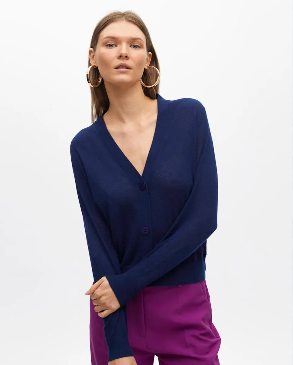 

Женский кардиган с узорной спинкой и застежкой на пуговицы Lola Casademunt, темно-синий