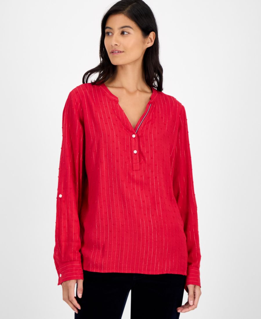 

Женская блузка-топ с блестками и точечным рисунком Tommy Hilfiger, Scarlet/ Gold