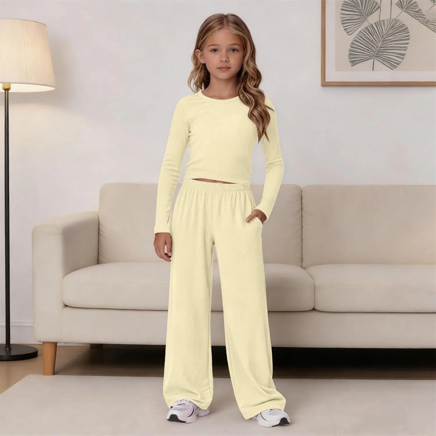 Спортивный костюм для девочек, мягкий, Light Yellow — фото 4