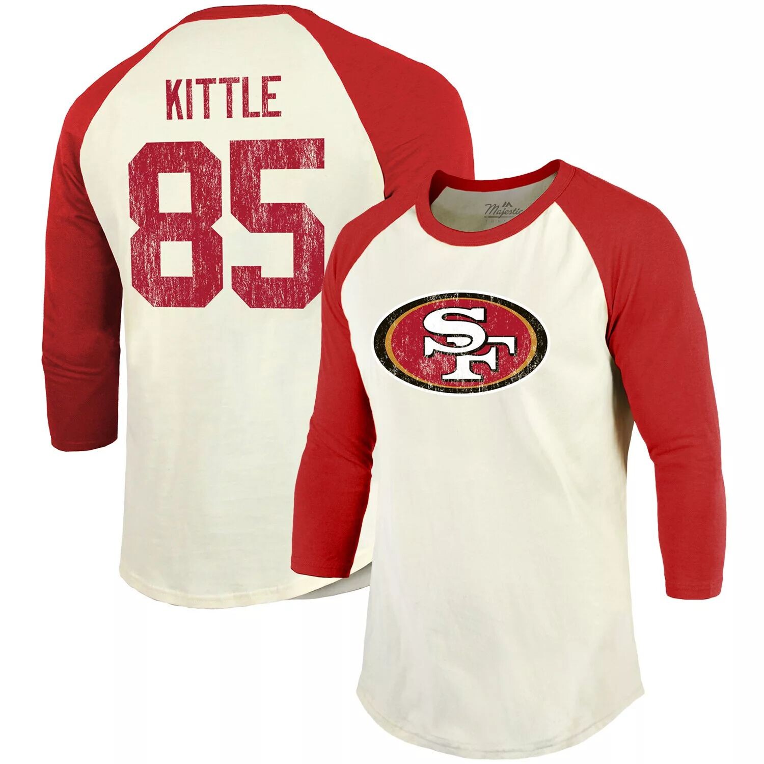 

Мужская винтажная футболка Fanatics с брендом George Kittle кремового/алого цвета San Francisco 49ers с именем и номером игрока реглан с рукавами 3/4, Бежевый, Мужская винтажная футболка Fanatics с брендом George Kittle кремового/алого цвета San Francisco