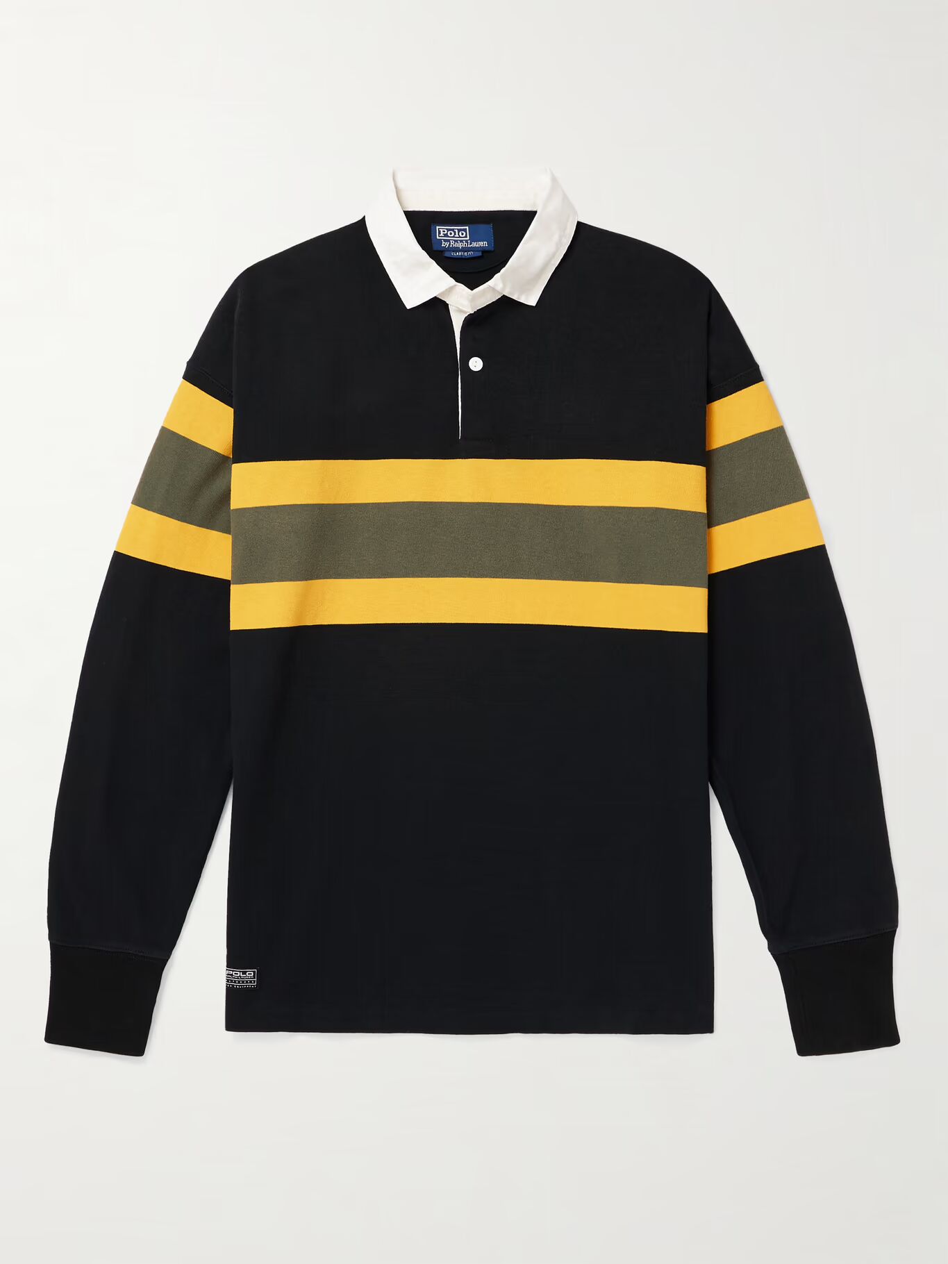 

Рубашка для регби из полосатого хлопка с отделкой из поплина POLO RALPH LAUREN, черный