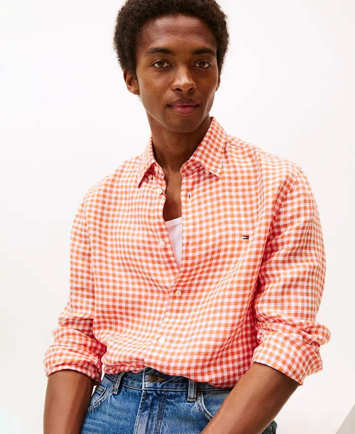 

Мужская льняная рубашка в клетку на пуговицах Tommy Hilfiger, оранжевый