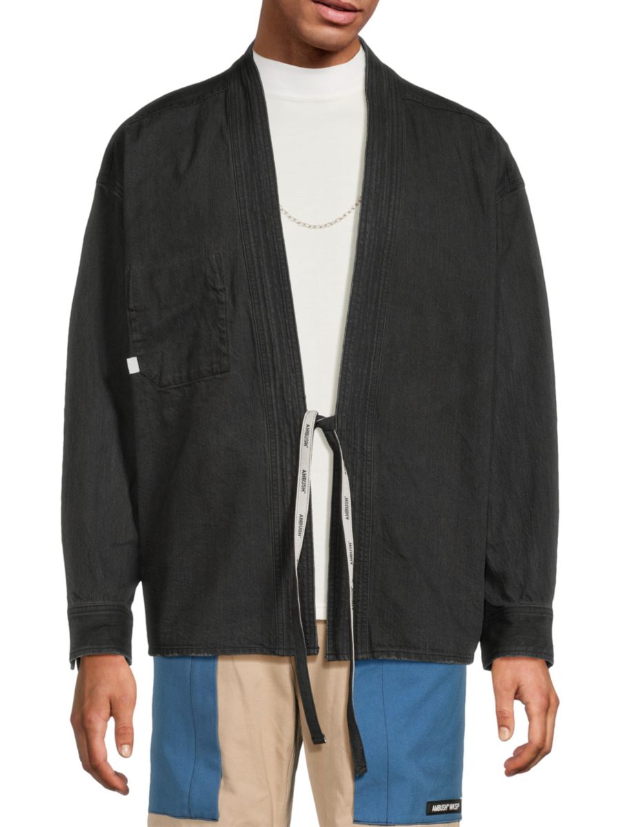 

Джинсовая куртка из хлопка с завязками спереди Ambush, черный