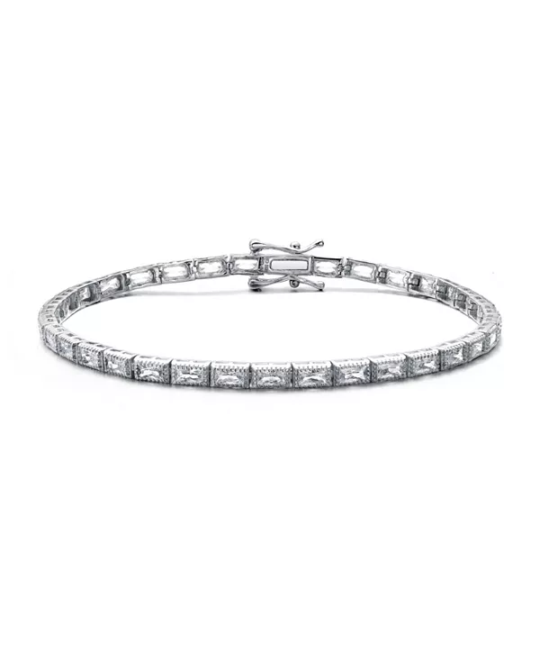 

Теннисный браслет Milgrain из стерлингового серебра с покрытием из белого золота и фианитом Genevive, white