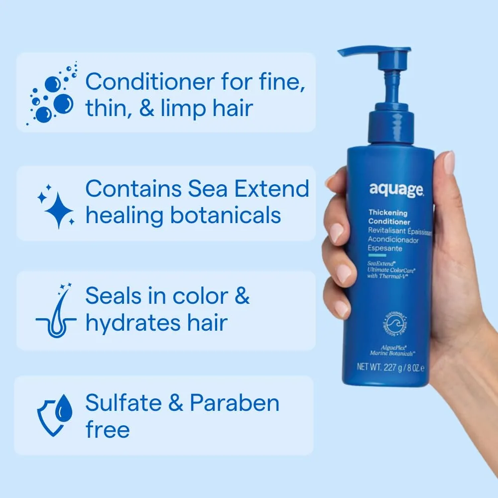 Кондиционер для утолщения волос Aquage SeaExtend, технология Thermal-V, защищает от воздействия тепла, придает объем, блеск и густоту без эффекта пушистости, 227 мл — фото 2
