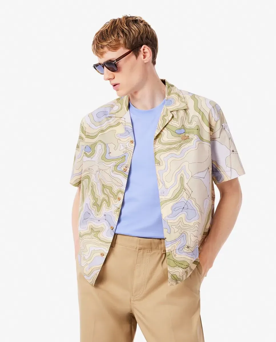 Мужская рубашка с коротким рукавом из хлопка Lacoste, бежевый