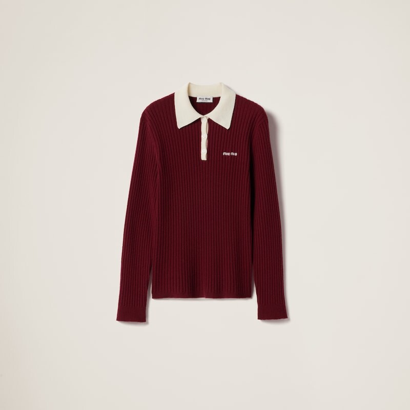 

Рубашка-Поло из кашемира в рубчик Miu Miu, красный