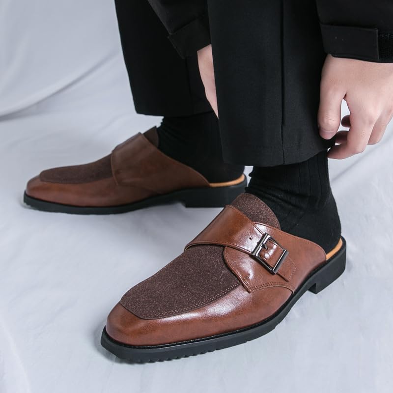 Мужские кожаные туфли Zestrelax Oxford Derby с заостренным носком, формальные деловые открытые тапочки, удобные, дышащие, стильные, офисные сандалии, коричневый — фото 3