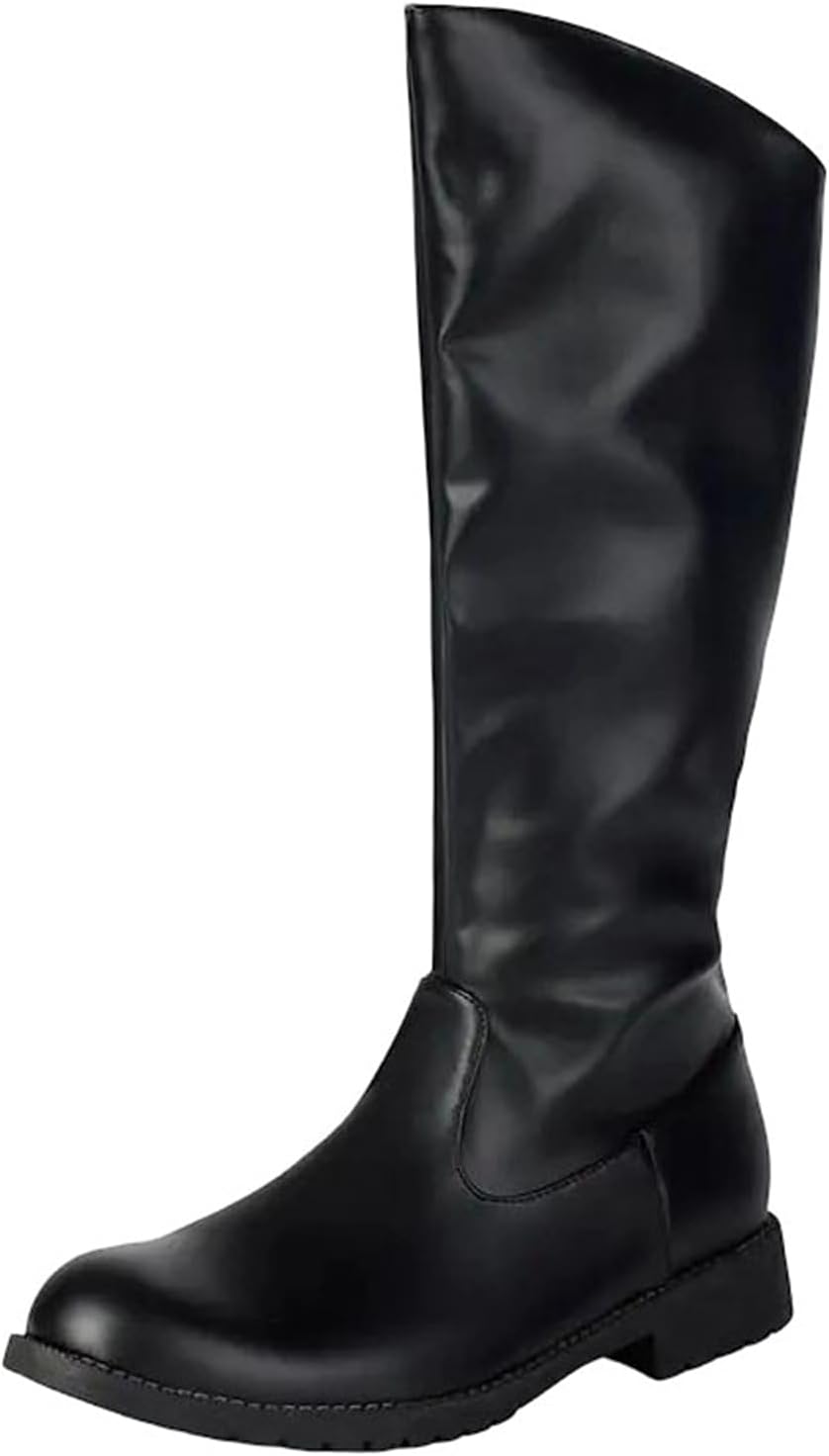 

Мужские винтажные сапоги для верховой езды с округлым носком, средней толщины каблуком и застежкой-молнией, ретро стиль для конного спорта, повседневная носка, высокие сапоги Generic, черный