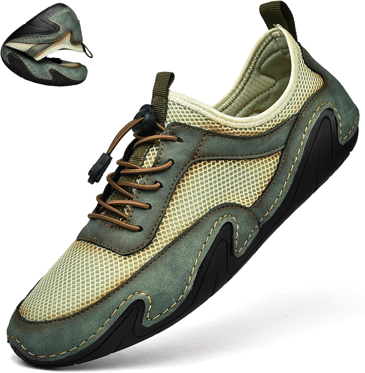 

Классические мужские замшевые сандалии с сеткой, шнуровкой и нескользящей подошвой, удобные мокасины на липучке, модные повседневные плоские туфли на открытом воздухе, дышащие кеды-мокасины Чукка Kctrfsj, зеленый