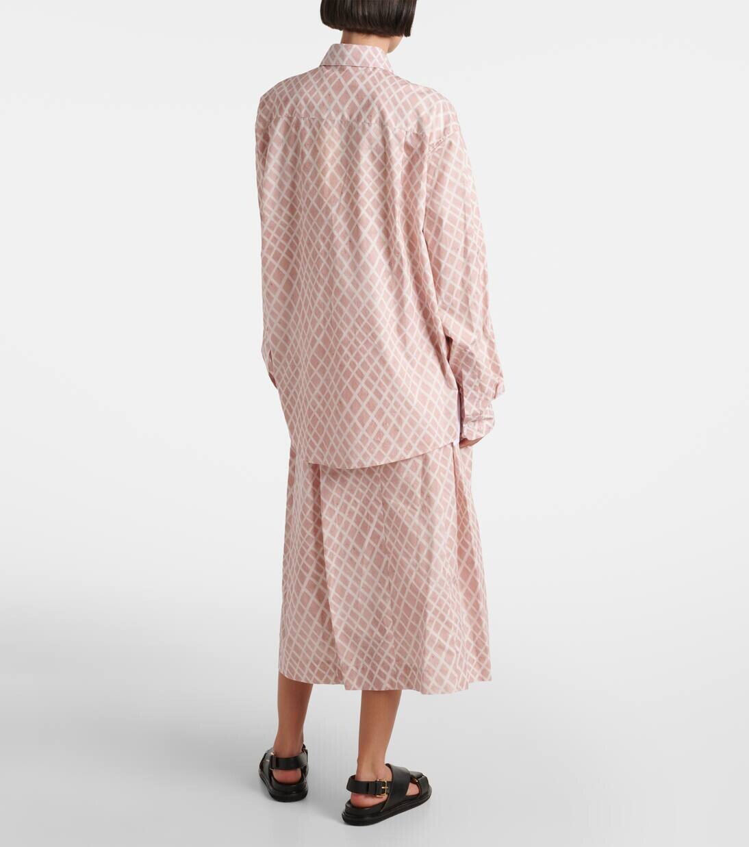 Рубашка из хлопкового поплина в клетку Marni, цвет antique rose — фото 3