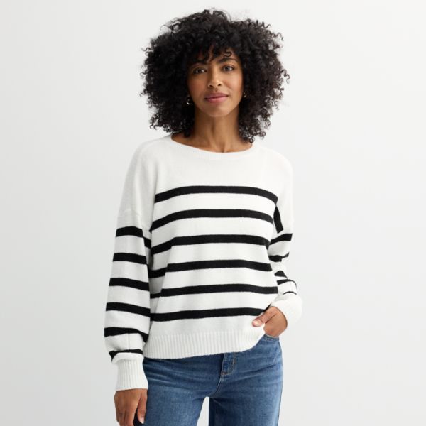 

Женский свитер с рукавами-фонариками Sonoma Goods For Life, цвет ivory black stripe
