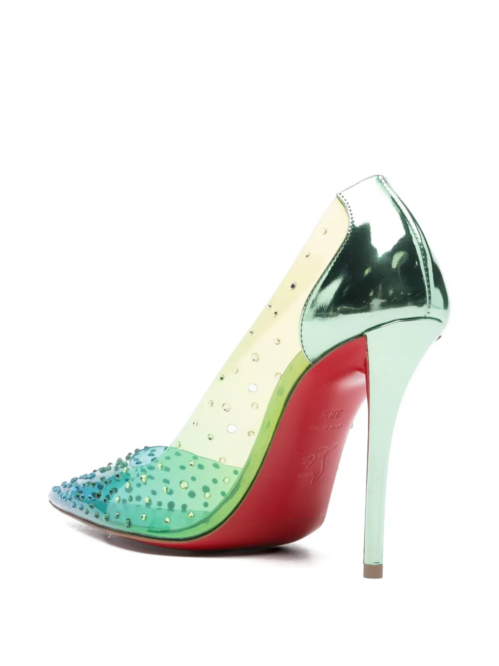 Туфли-лодочки Miss Z Degrastrass с кристаллами, каблук 100 мм Christian Louboutin, зеленый — фото 3