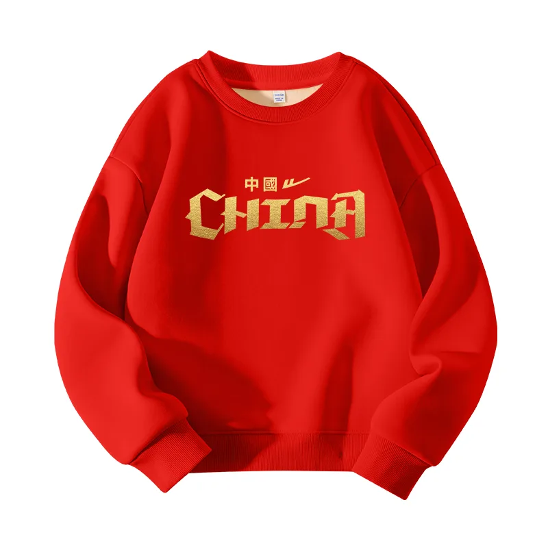 Детский свитшот с круглым вырезом утепленный WARRIOR, Red Gold-Stamped China