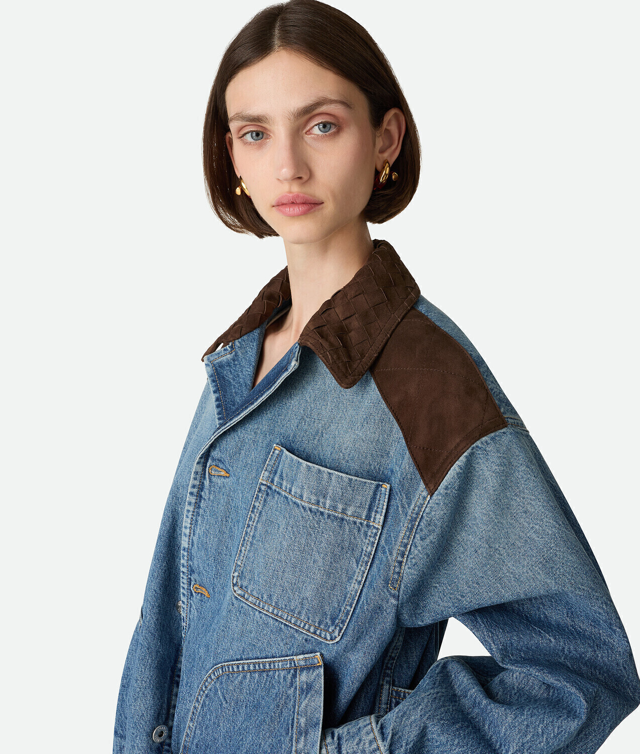Vintage indigo denim jacket BOTTEGA VENETA, средне-синий — фото 4