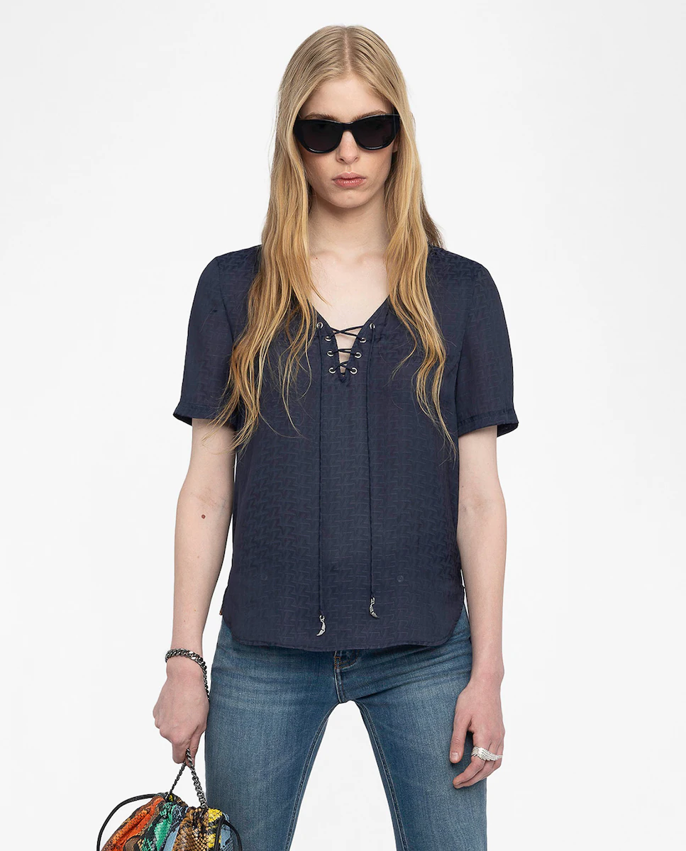 

Топ Terzo Satin женский с короткими рукавами из сатина Zadig & Voltaire, темно-синий