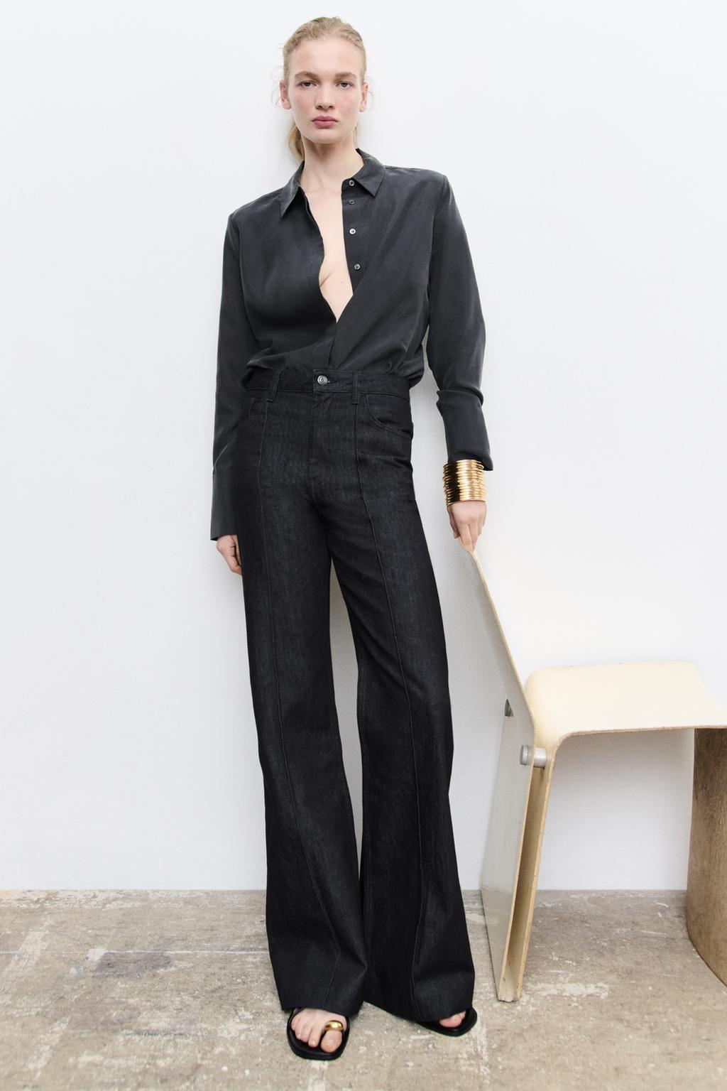 

Свободные джинсы с глубоким вырезом ZARA, синий