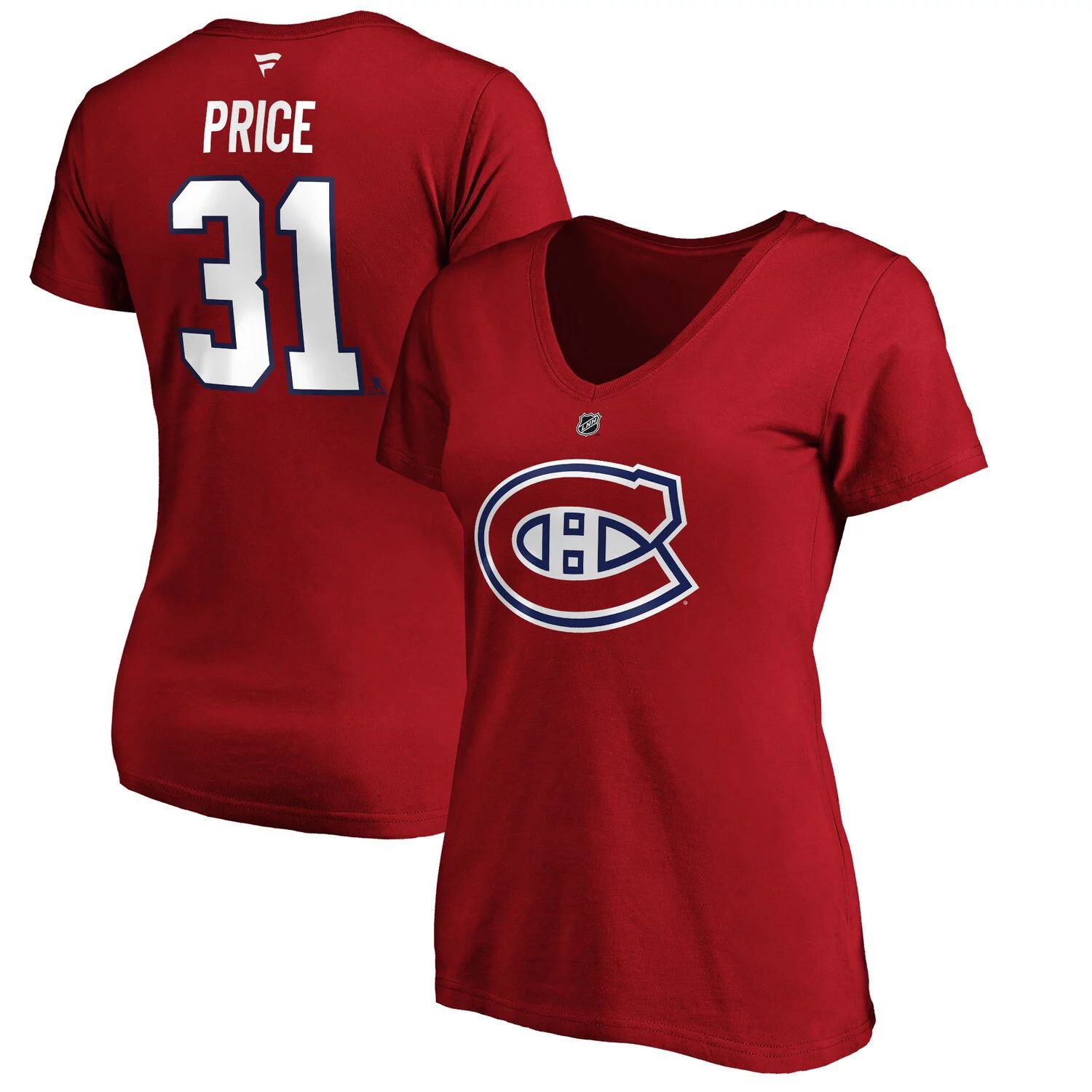 

Женская красная футболка Fanatics с логотипом Carey Price Montreal Canadiens Authentic Stack с именем и номером и v-образным вырезом Fanatics, Красный, Женская красная футболка Fanatics с логотипом Carey Price Montreal Canadiens Authentic Stack с именем и