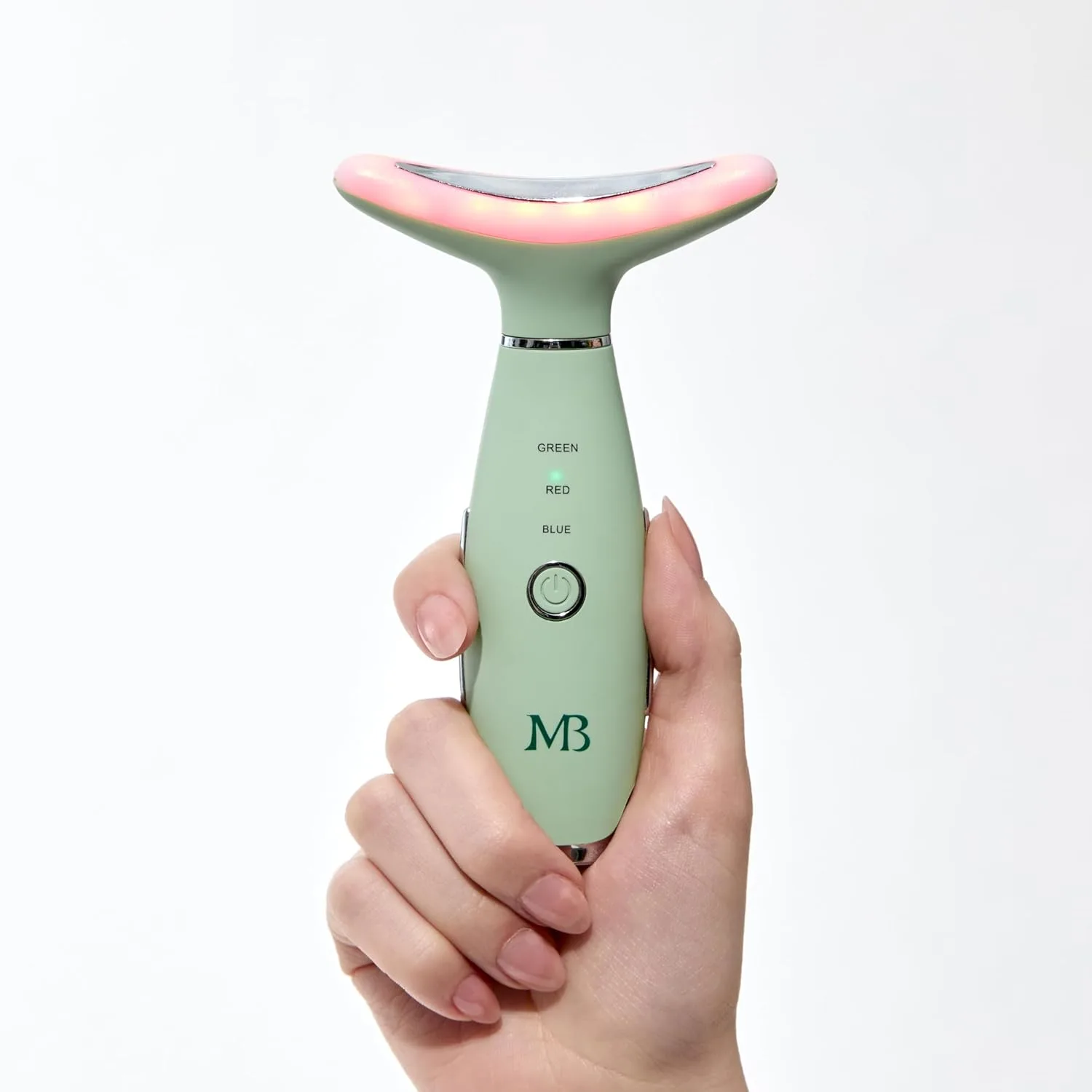 Массажер для лица и шеи Mario Badescu Triple Light Thermal с красной, синей и зеленой LED-терапией, теплый массаж и вибрации для упругости и сияния кожи, Light Green — фото 3